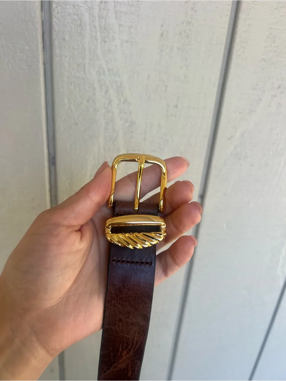 AUREUM Dark Brown Leather Women’s Belt with Gold Buckle